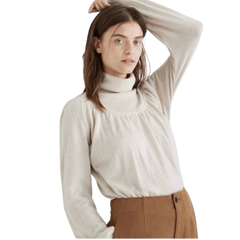 Madewell Cream Shirred Balloon Sleeve Turtleneck Sweater Merino Wool Alpaca Sz S